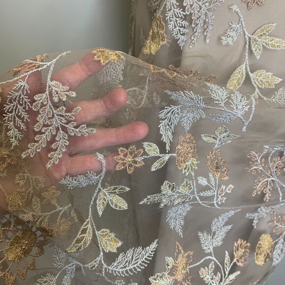 Calvin Klein Embroidered Dress Lace Mesh Sheer Metallic Cocktail Formal Wedding - Picture 6 of 14